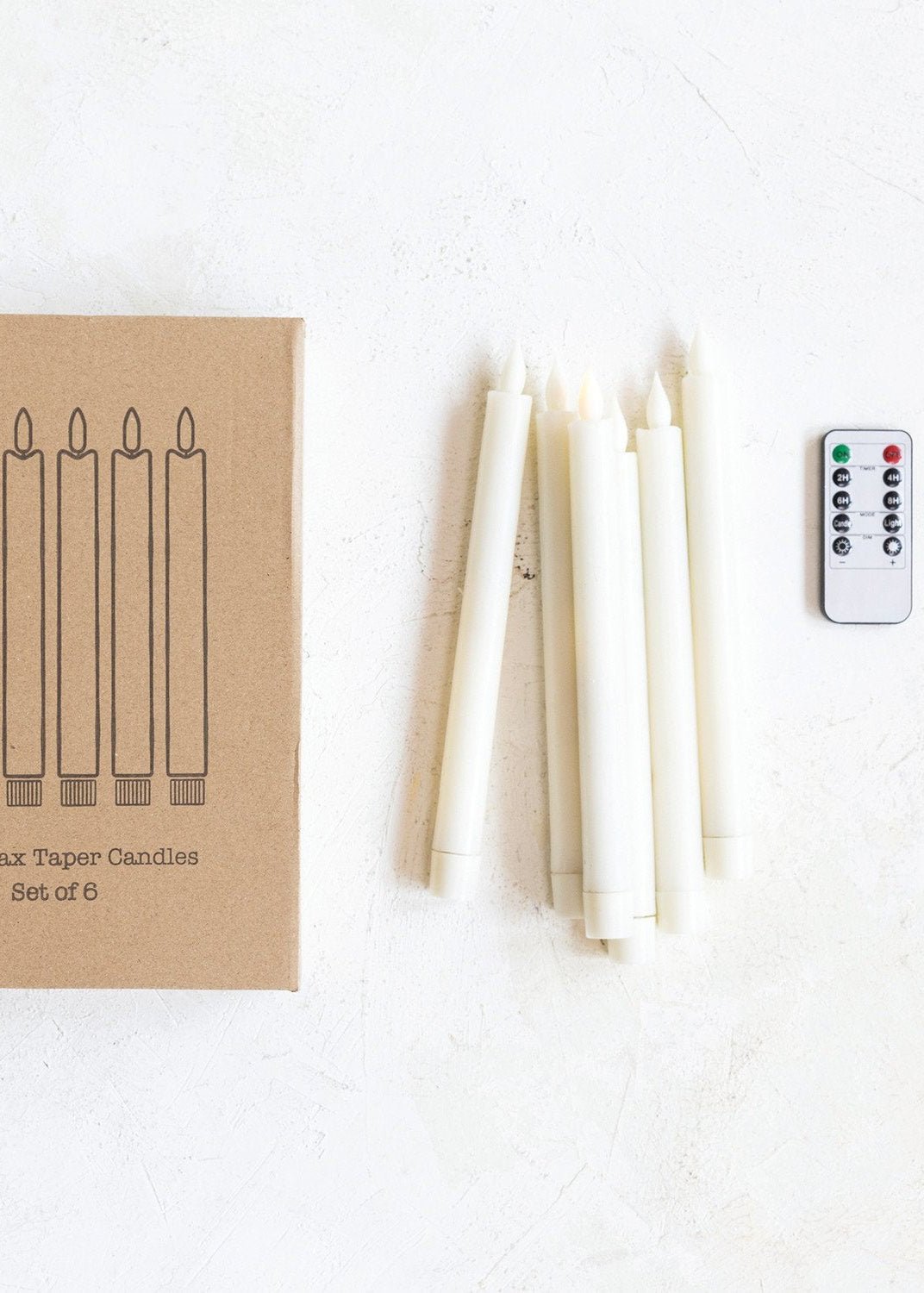 Flameless LED Wax Taper Candles with Remote – Set of 6, Cream - Clementine Home Floral Gift