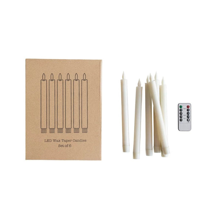Flameless LED Wax Taper Candles with Remote – Set of 6, Cream - Clementine Home Floral Gift