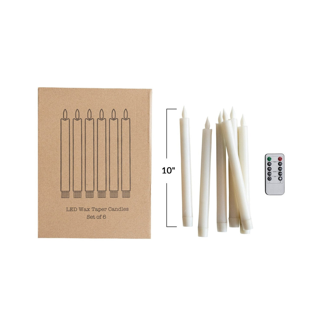 Flameless LED Wax Taper Candles with Remote – Set of 6, Cream - Clementine Home Floral Gift