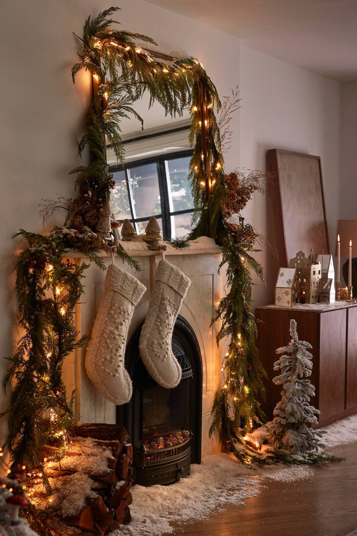 Flocked Lighted Pine Tree in Bag - Clementine Home Floral Gift