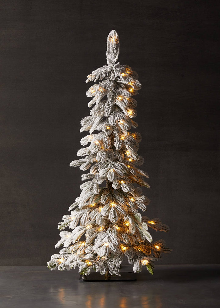 Flocked Lighted Pine Tree in Bag - Clementine Home Floral Gift