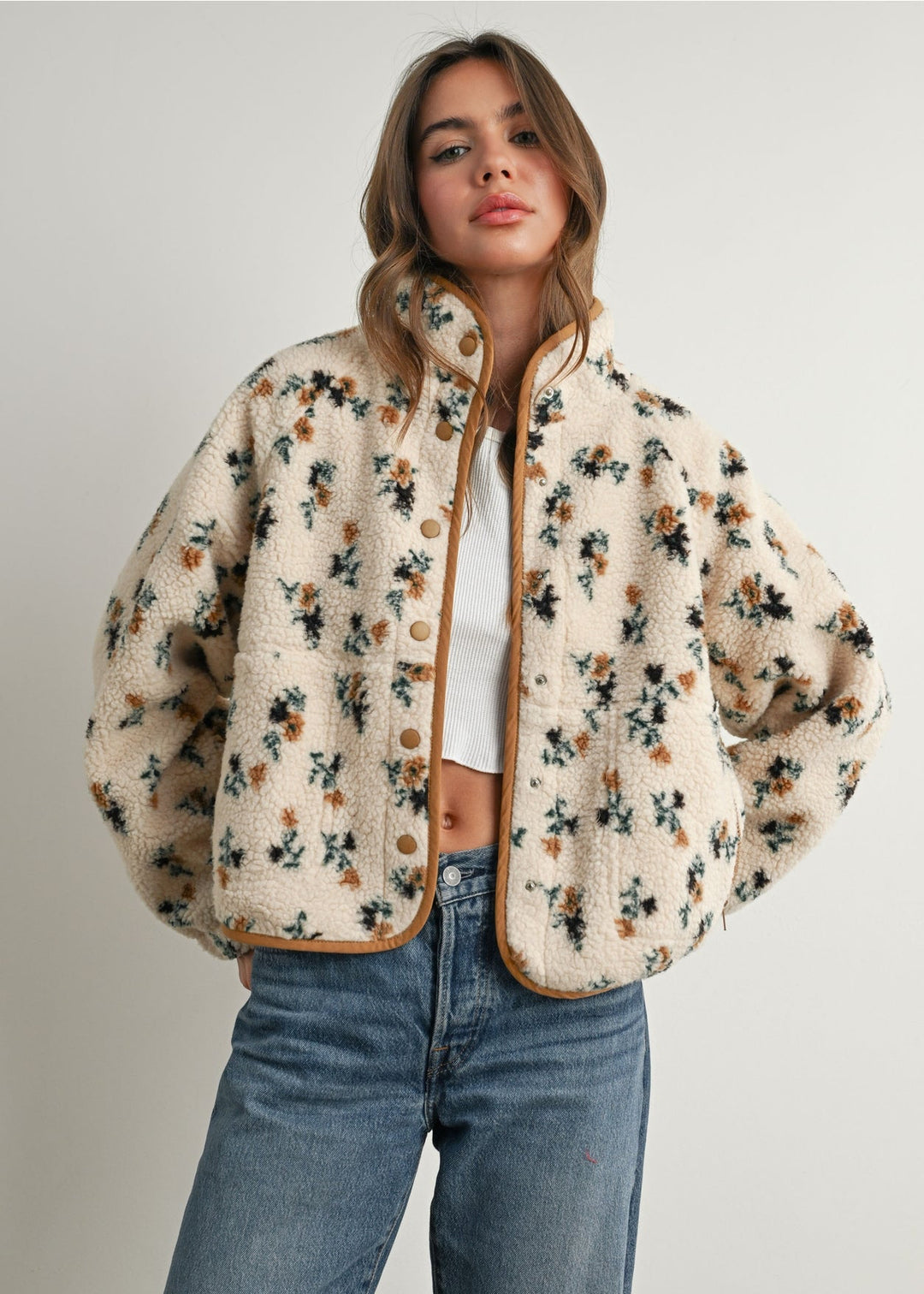 Floral Print Fluffy Fleece Jacket - Clementine Home Floral Gift