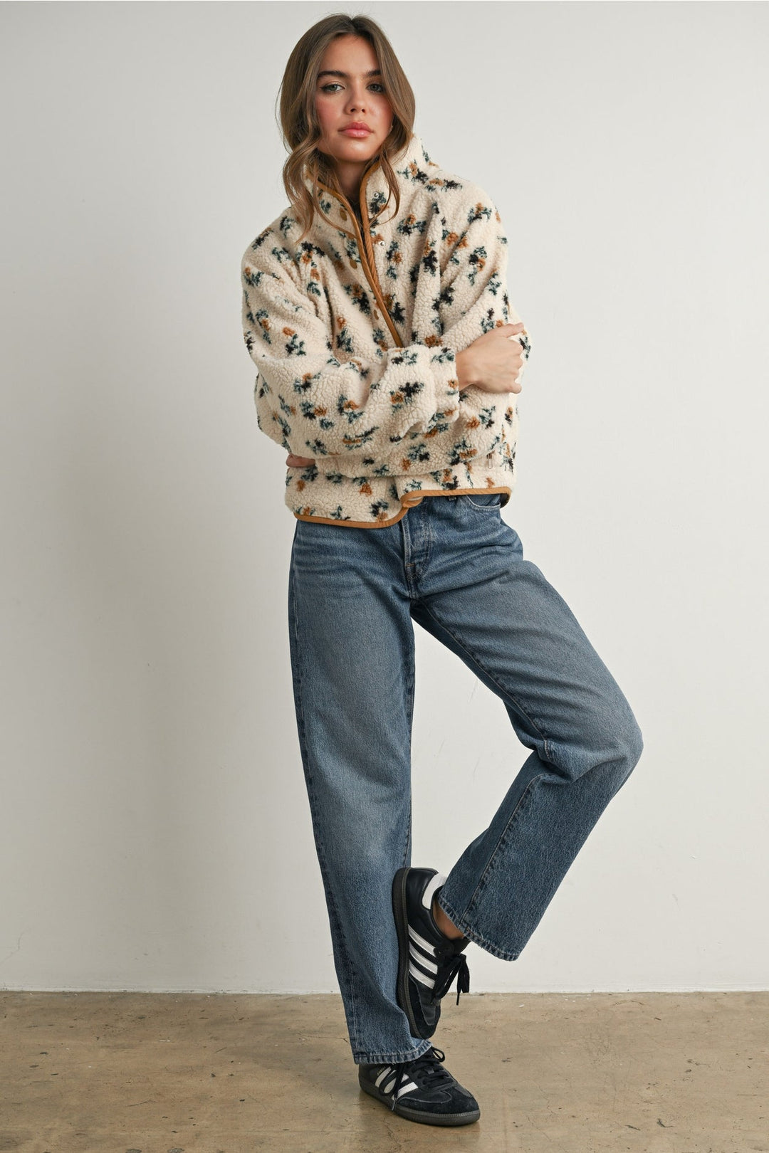 Floral Print Fluffy Fleece Jacket - Clementine Home Floral Gift