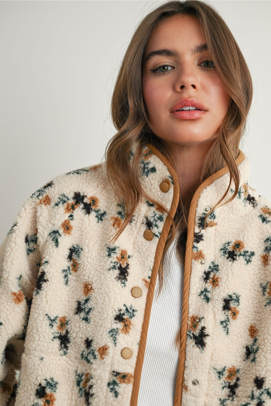 Floral Print Fluffy Fleece Jacket - Clementine Home Floral Gift