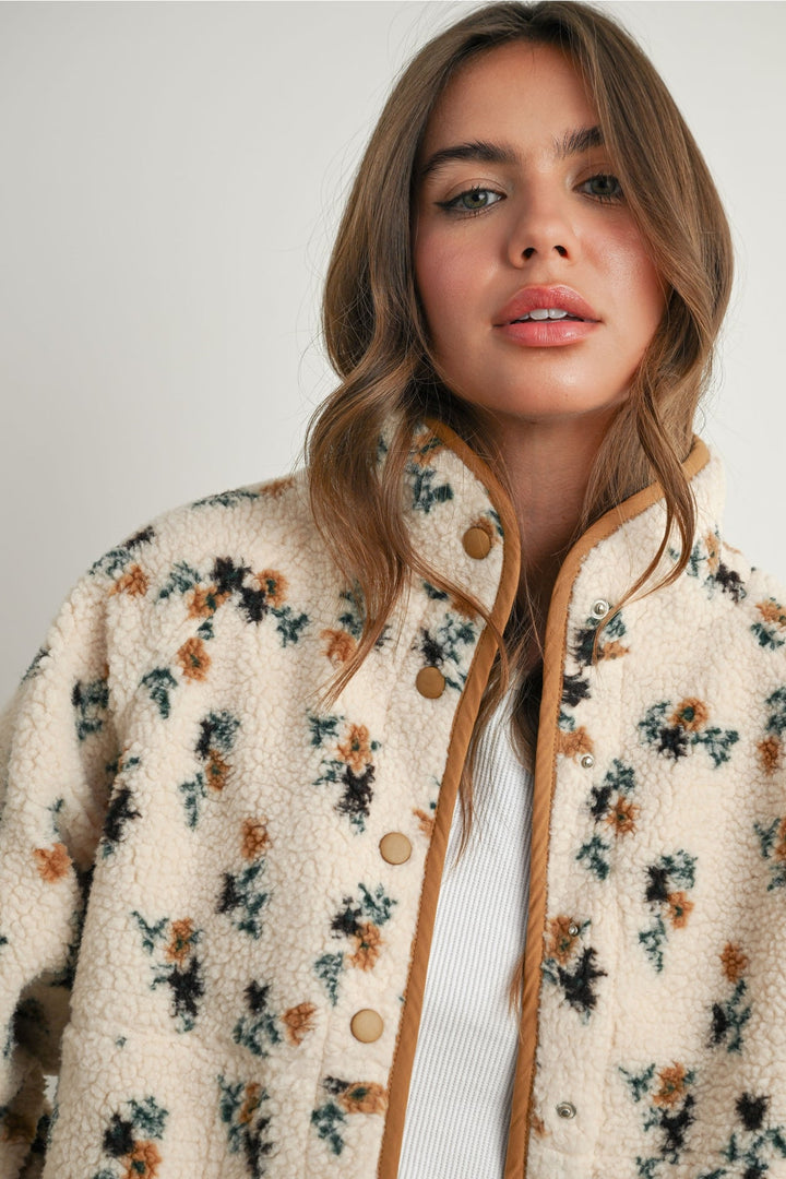 Floral Print Fluffy Fleece Jacket - Clementine Home Floral Gift