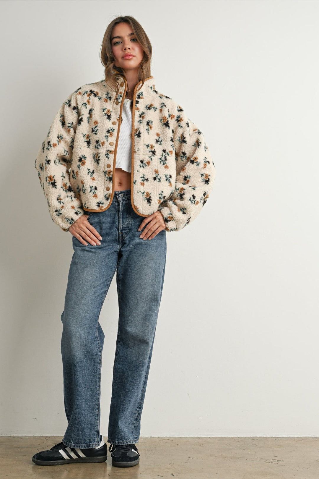 Floral Print Fluffy Fleece Jacket - Clementine Home Floral Gift