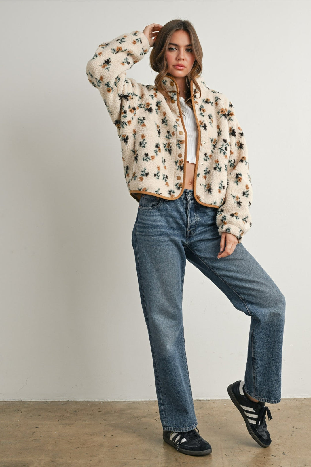 Floral Print Fluffy Fleece Jacket - Clementine Home Floral Gift
