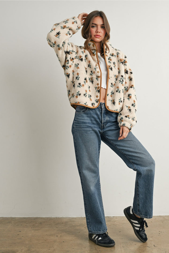 Floral Print Fluffy Fleece Jacket - Clementine Home Floral Gift