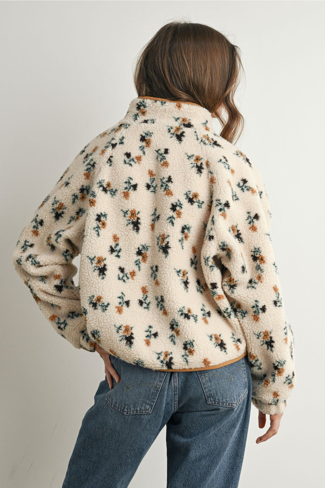 Floral Print Fluffy Fleece Jacket - Clementine Home Floral Gift