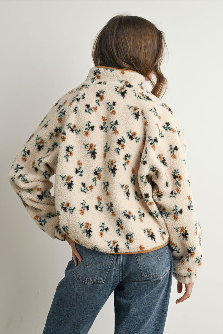 Floral Print Fluffy Fleece Jacket - Clementine Home Floral Gift
