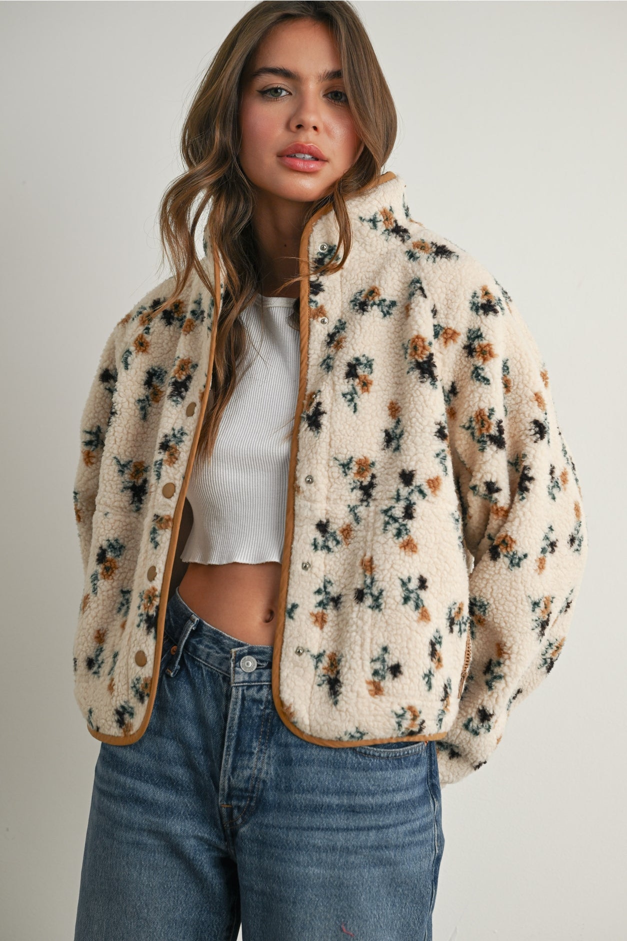 Floral Print Fluffy Fleece Jacket - Clementine Home Floral Gift