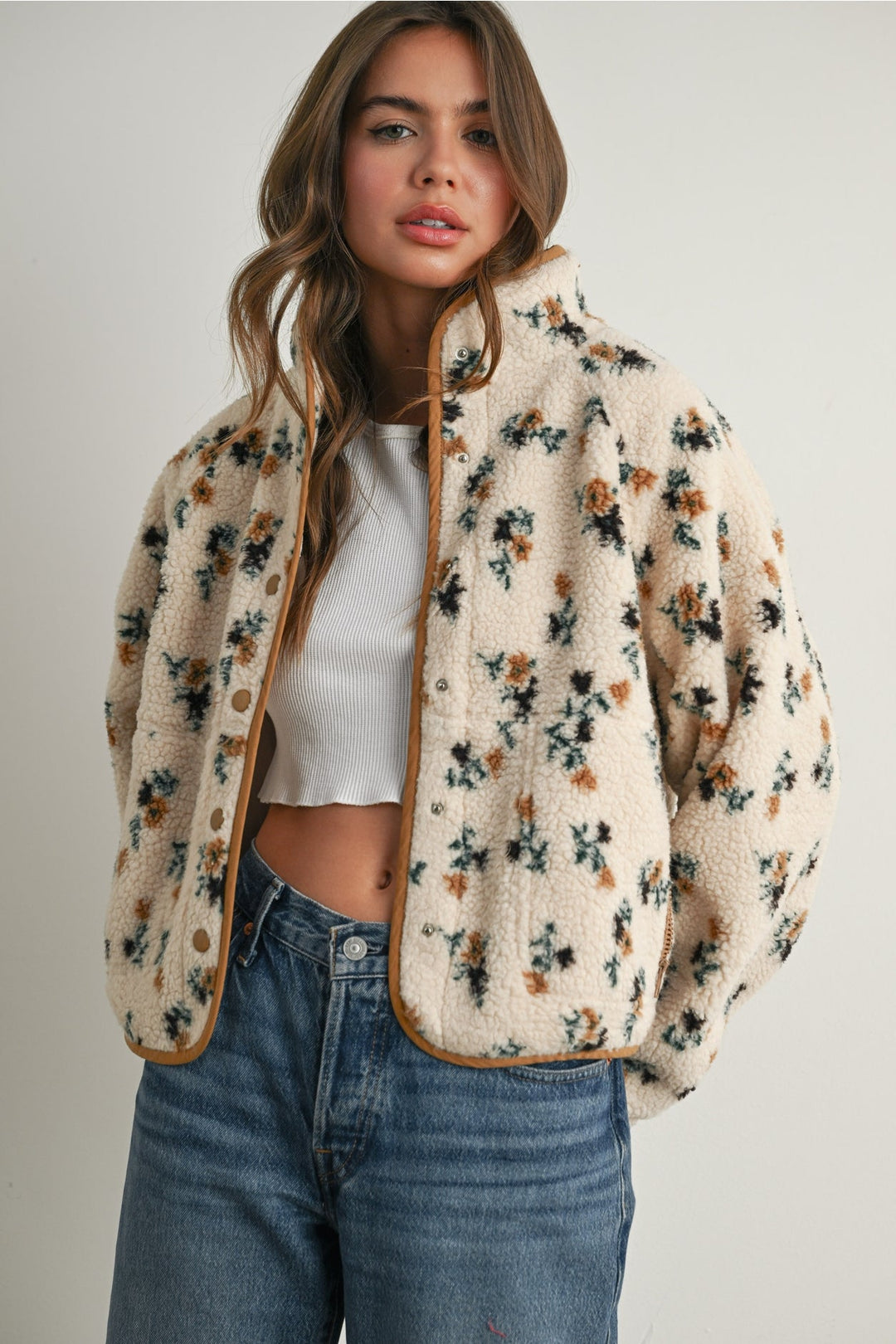 Floral Print Fluffy Fleece Jacket - Clementine Home Floral Gift