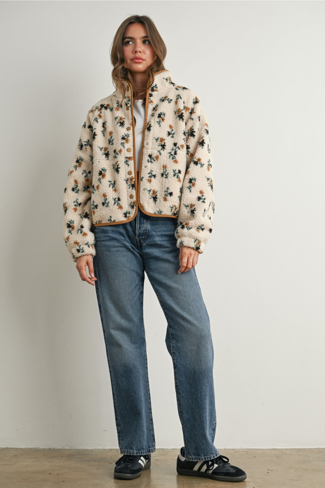 Floral Print Fluffy Fleece Jacket - Clementine Home Floral Gift