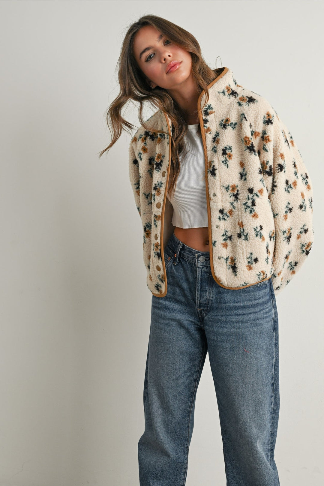 Floral Print Fluffy Fleece Jacket - Clementine Home Floral Gift