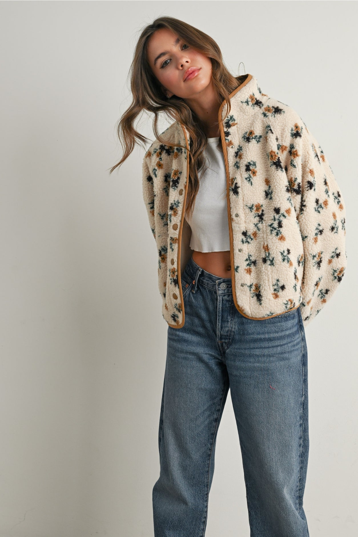 Floral Print Fluffy Fleece Jacket - Clementine Home Floral Gift