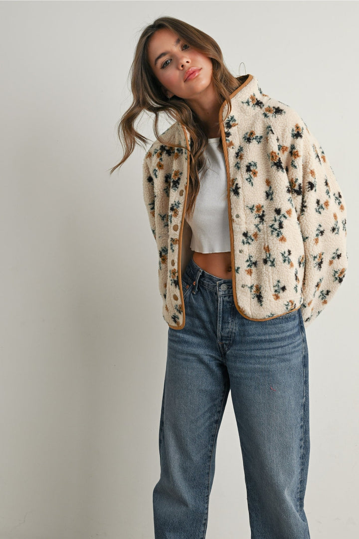 Floral Print Fluffy Fleece Jacket - Clementine Home Floral Gift