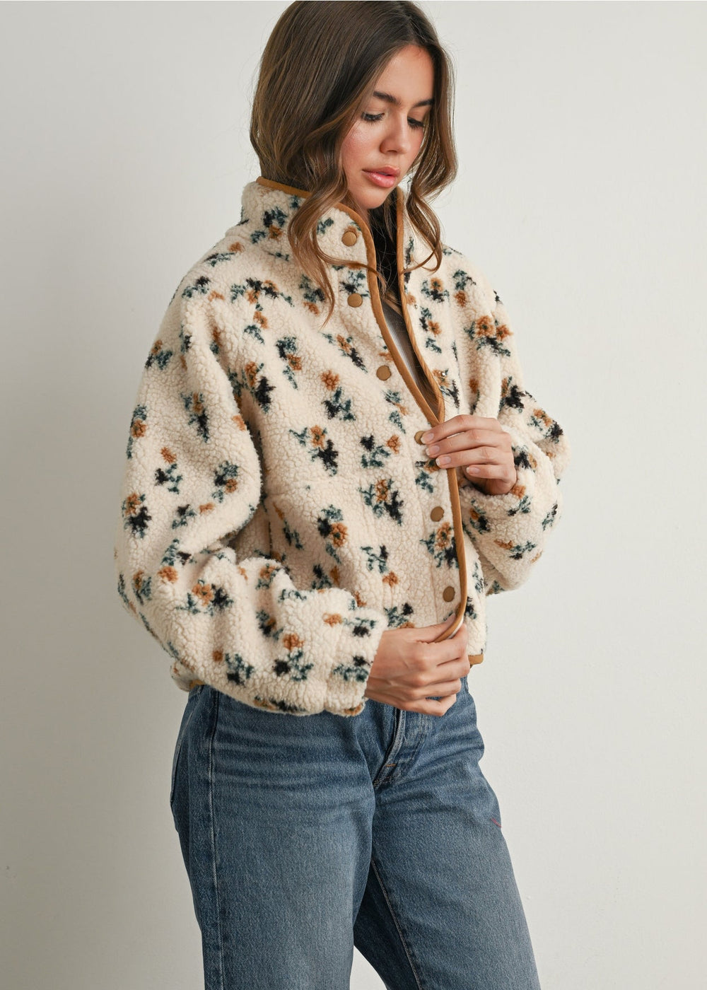 Floral Print Fluffy Fleece Jacket - Clementine Home Floral Gift