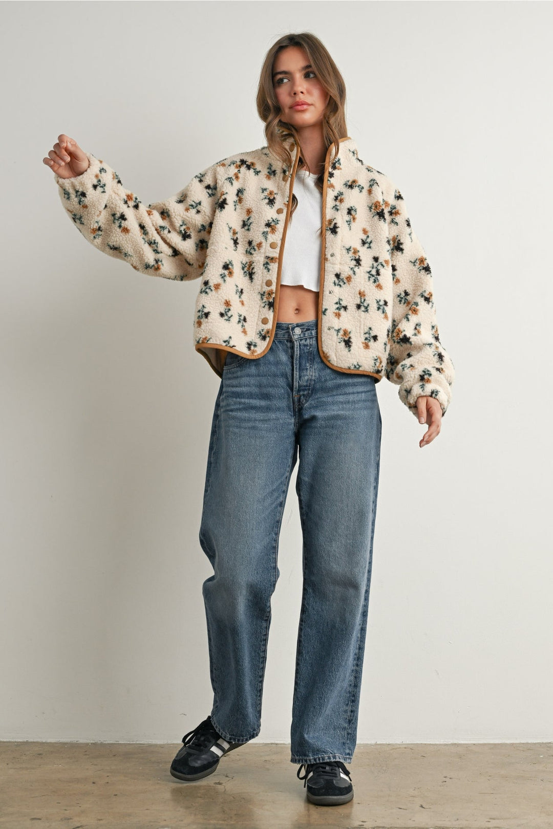 Floral Print Fluffy Fleece Jacket - Clementine Home Floral Gift