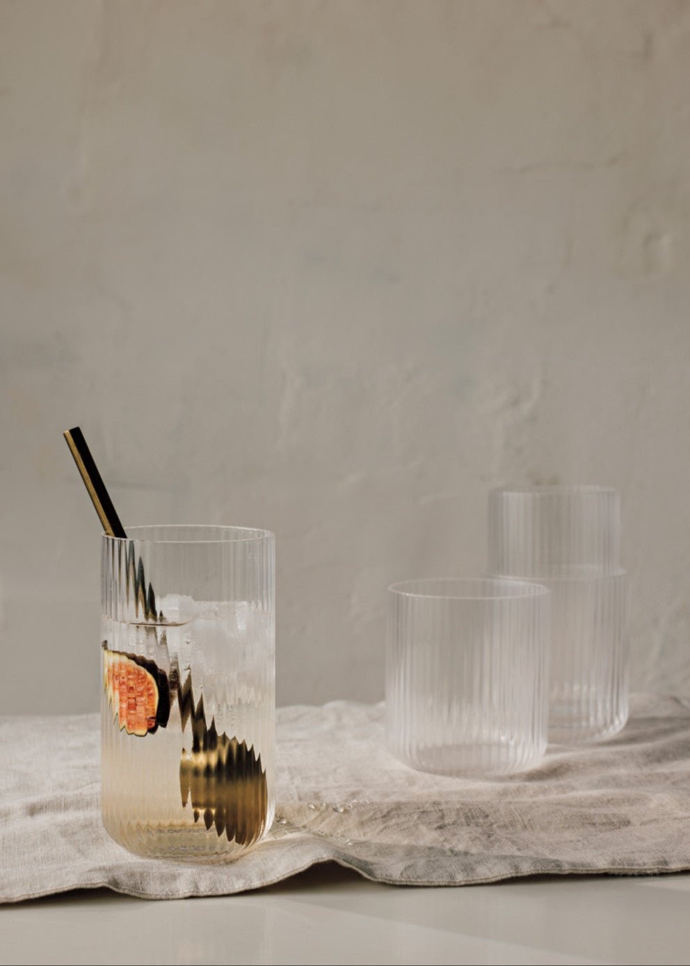 Fluted Drinking Glass, Set of 2 - Clear - Clementine Home Floral Gift