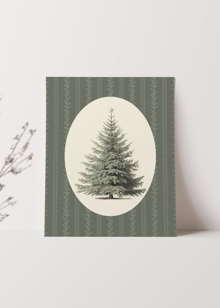 Folk Vintage Christmas Tree Wall Art Print - Clementine Home Floral Gift