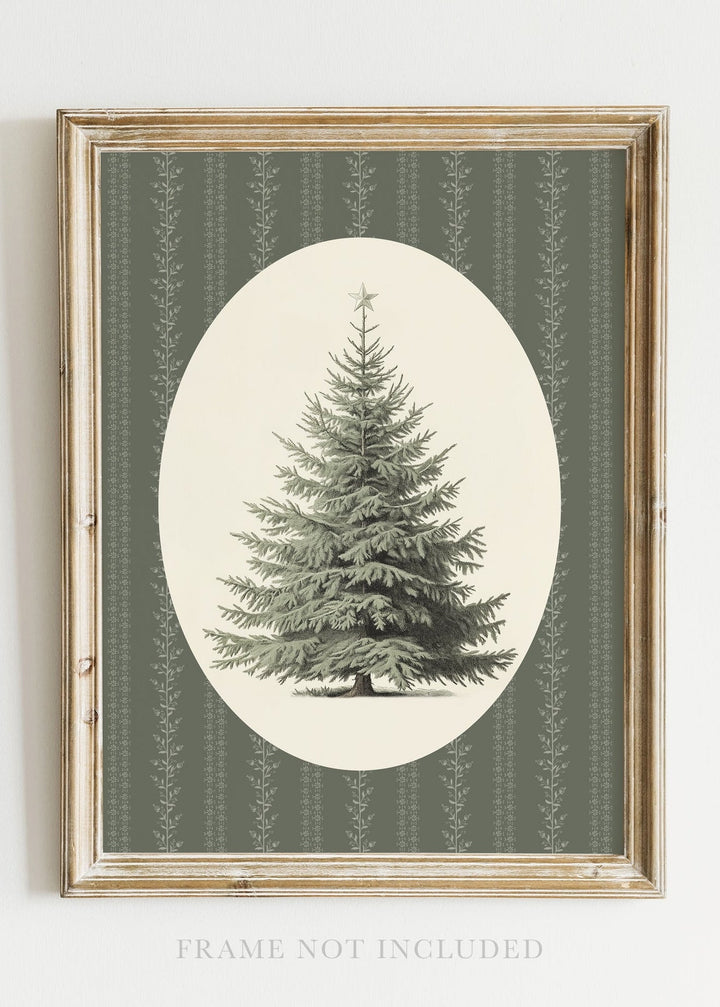 Folk Vintage Christmas Tree Wall Art Print - Clementine Home Floral Gift