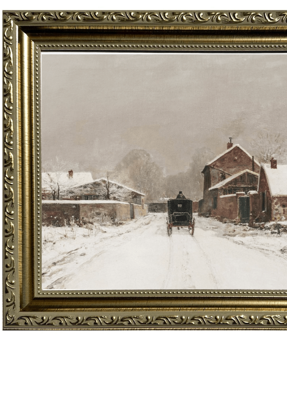 Framed Snowy Path Vintage Art Print - Clementine Home Floral Gift