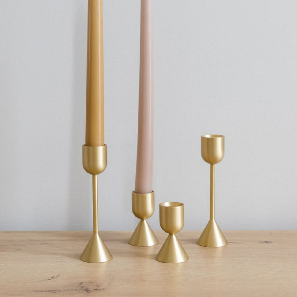 Gold Solid Brass Candlestick Holder, Set of 3 (Day 14 - Box 10 : Advent 2025) - Clementine Home Floral Gift