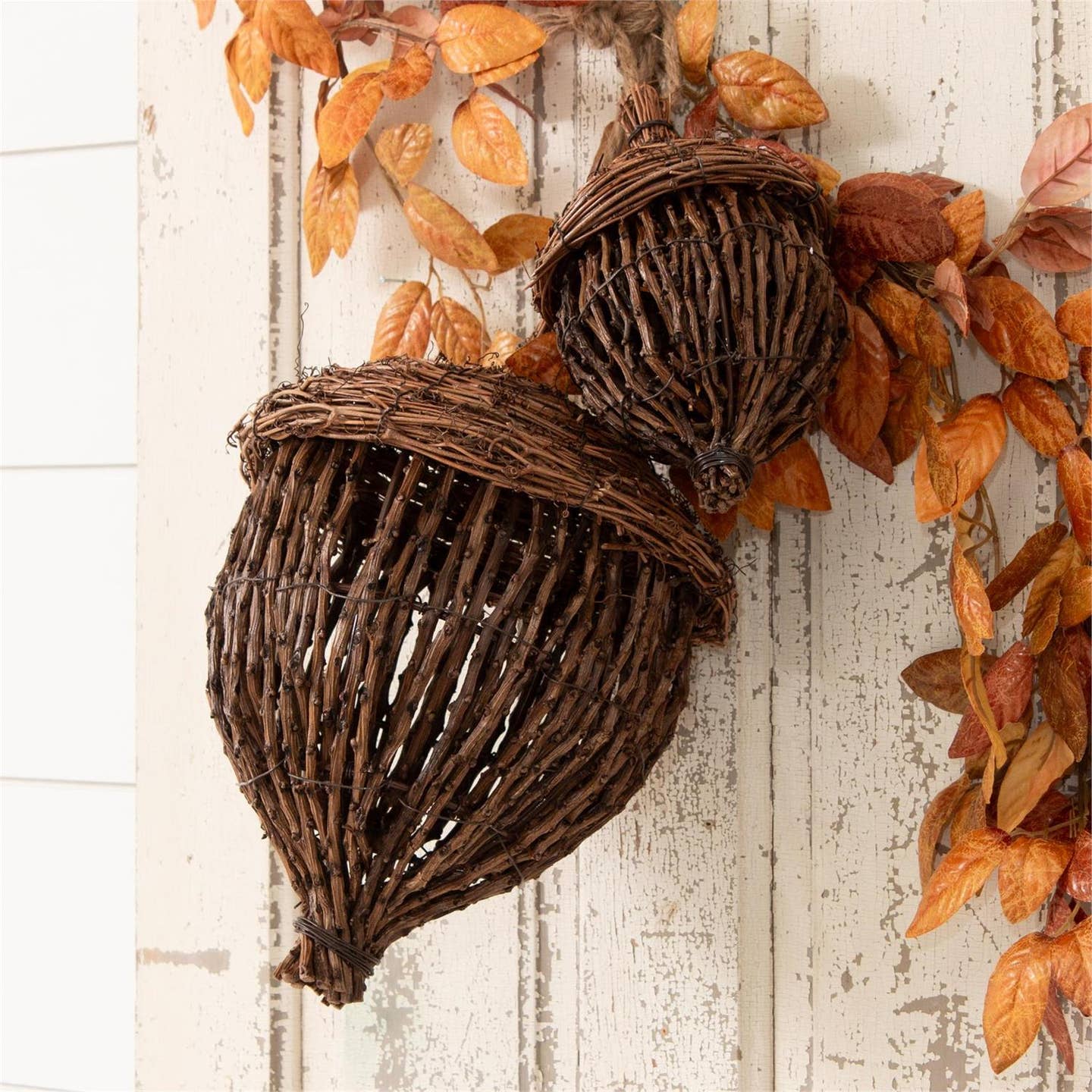 Hand - Woven Grapevine Acorns, Set of 2 - Clementine Home Floral Gift