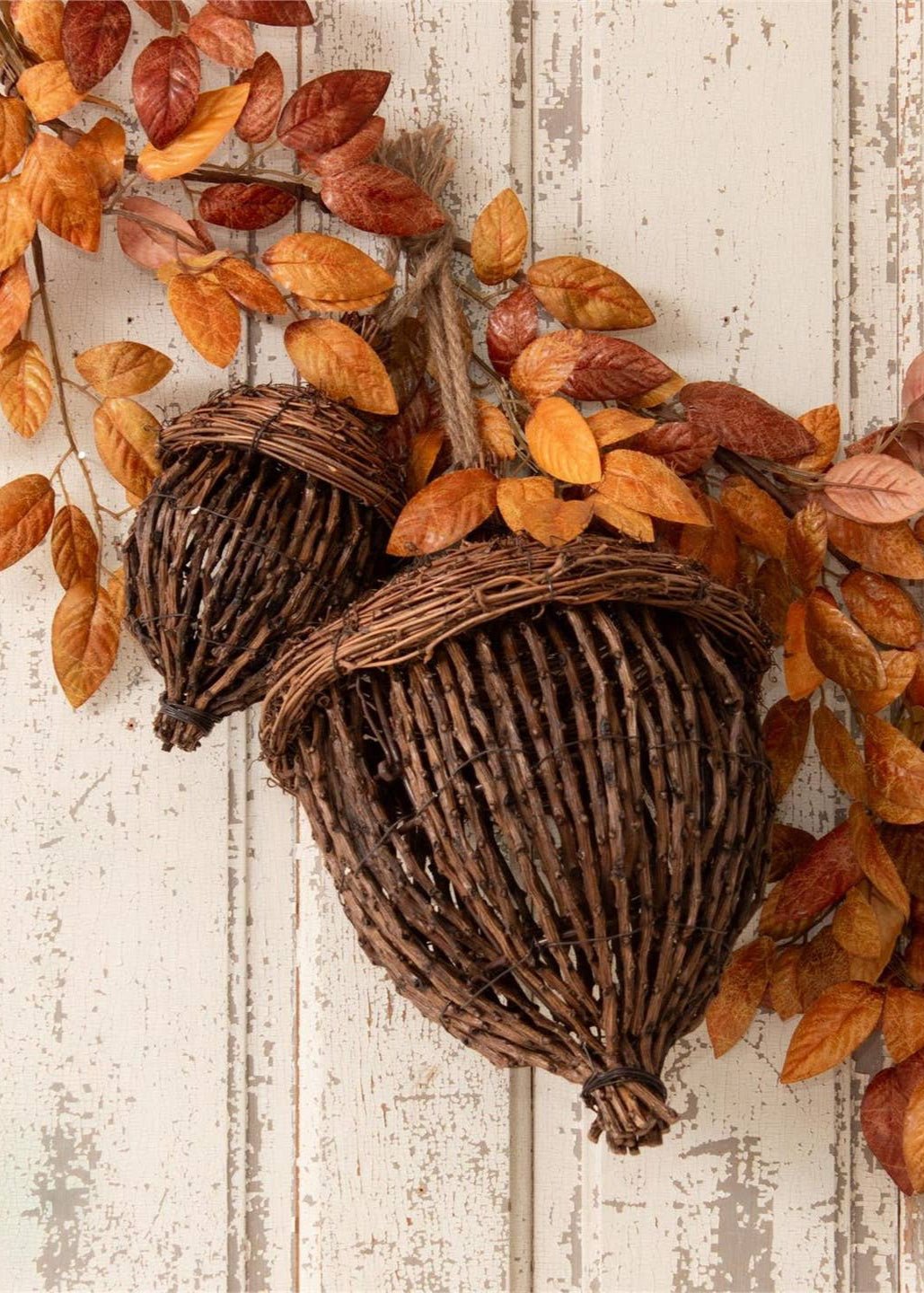 Hand - Woven Grapevine Acorns, Set of 2 - Clementine Home Floral Gift