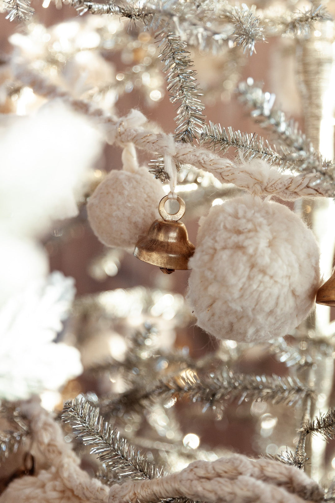 Handmade Wool & Cotton Blend Pom Pom & Bell Garland - Clementine Home Floral Gift