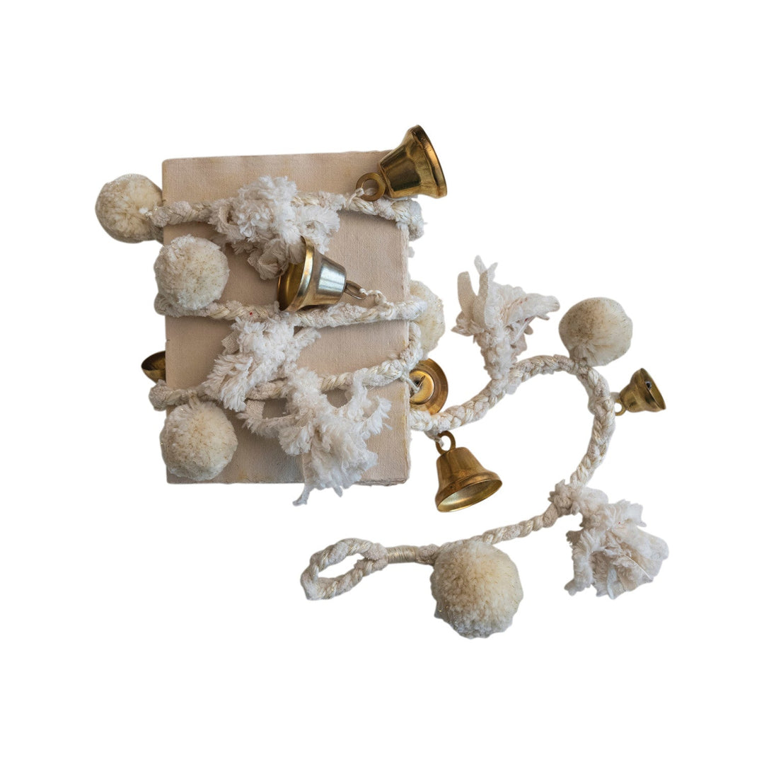 Handmade Wool & Cotton Blend Pom Pom & Bell Garland - Clementine Home Floral Gift