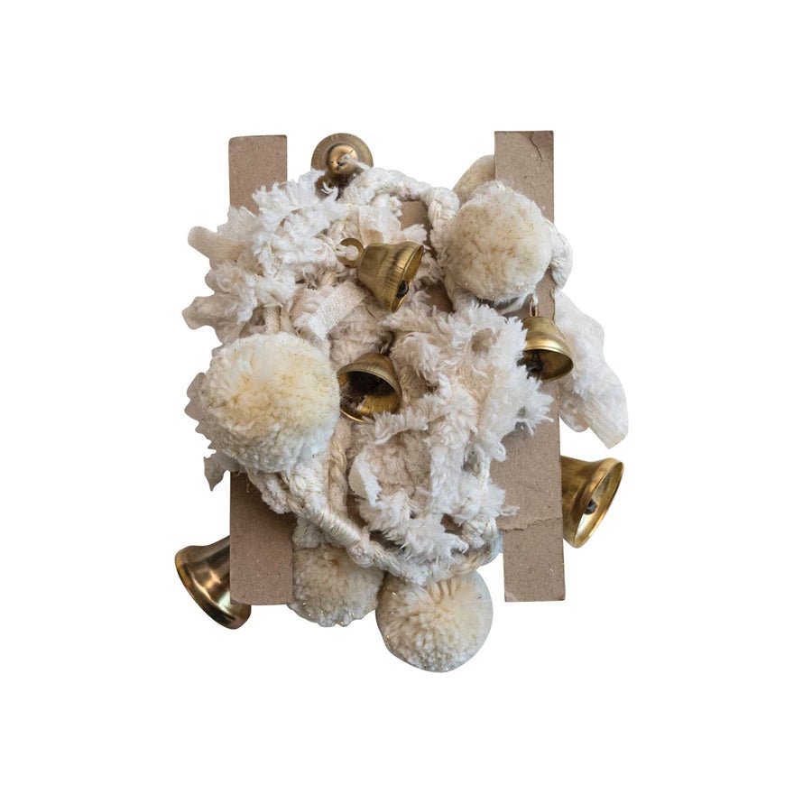 Handmade Wool & Cotton Blend Pom Pom & Bell Garland - Clementine Home Floral Gift
