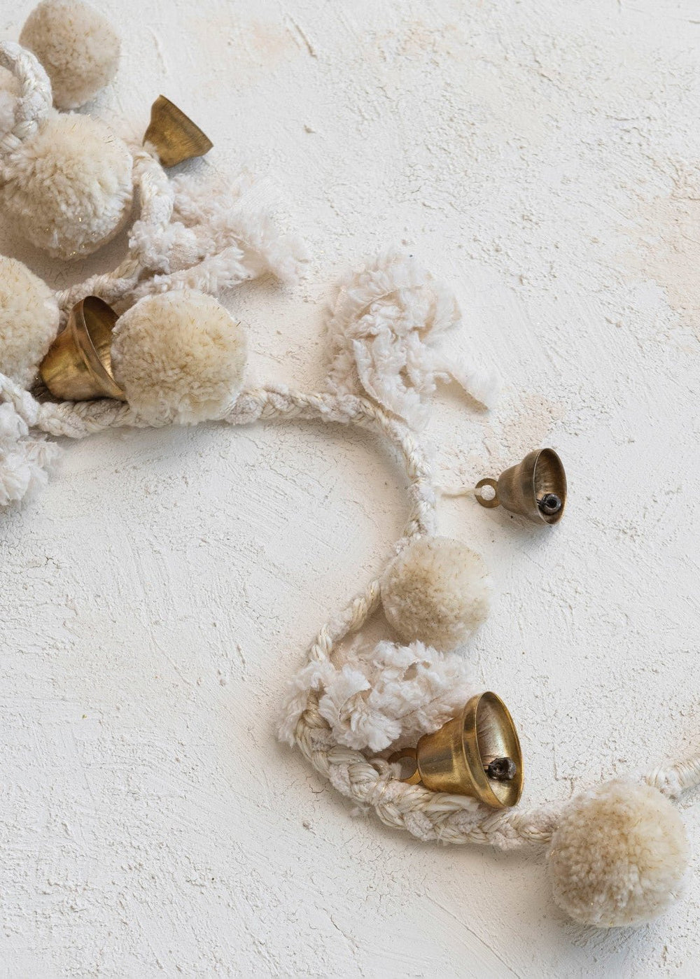 Handmade Wool & Cotton Blend Pom Pom & Bell Garland - Clementine Home Floral Gift