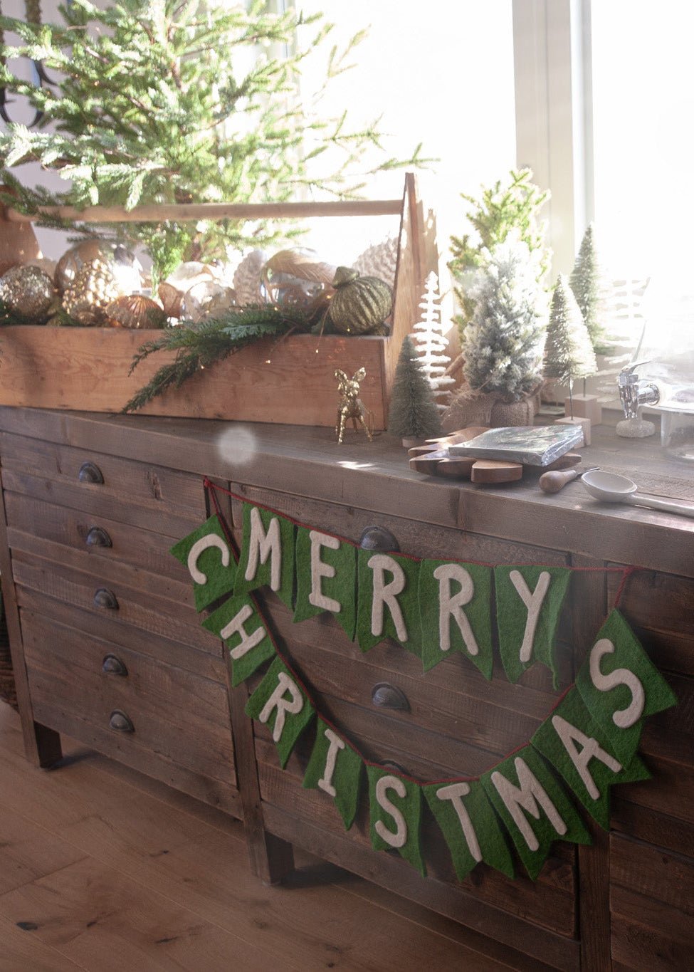 Handmade Wool Felt Banner “Merry Christmas” - Clementine Home Floral Gift