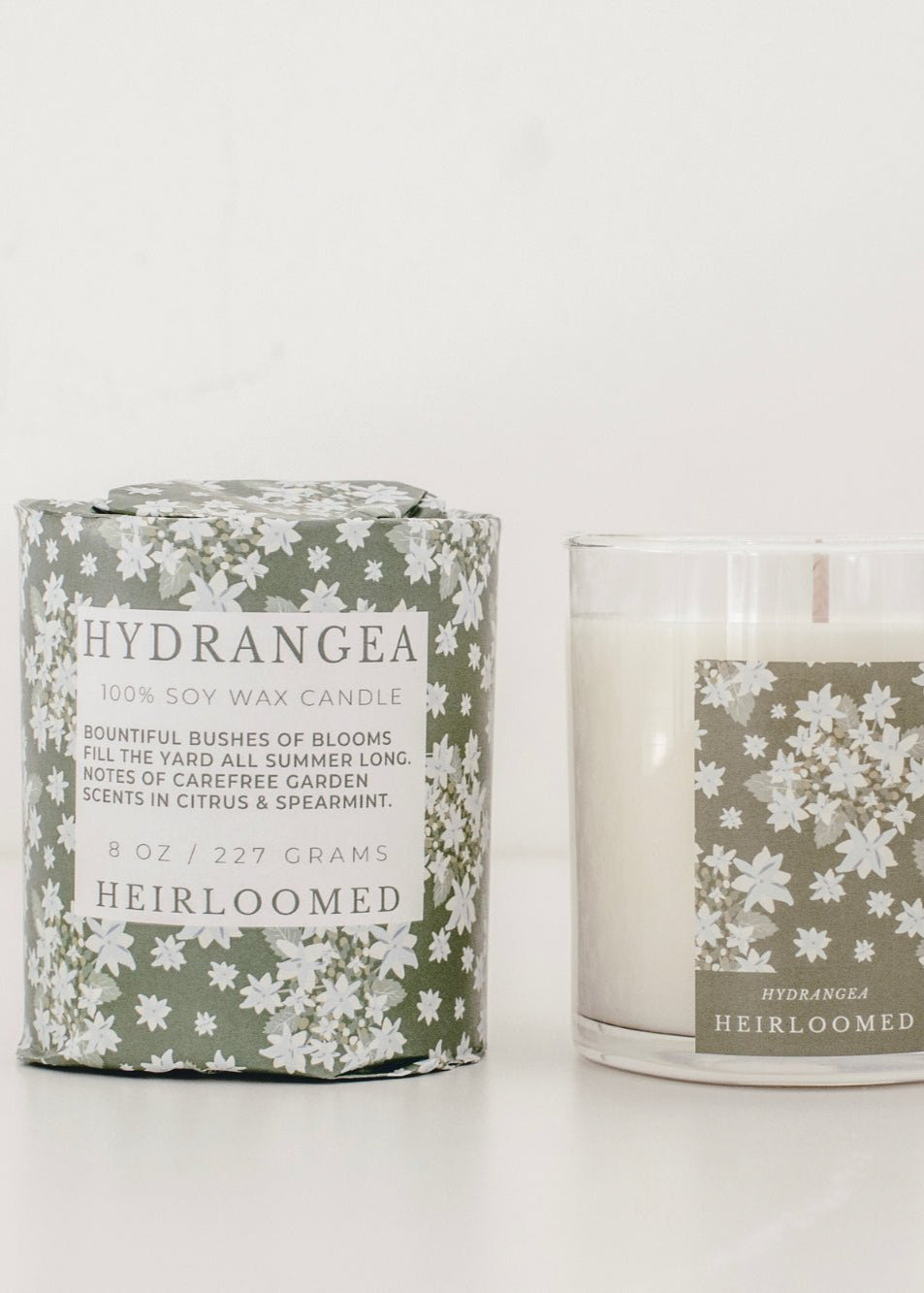 Heirloomed Wrapped Candle - Hydrangea - Clementine Home Floral Gift