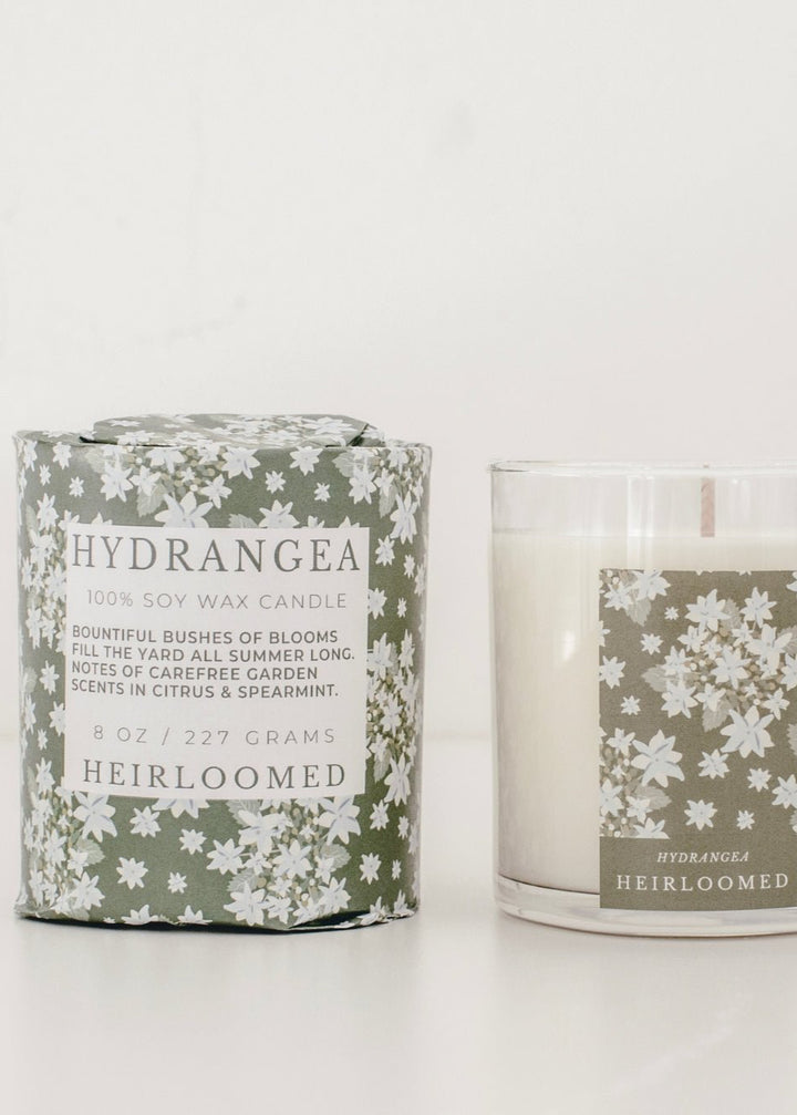 Heirloomed Wrapped Candle - Hydrangea - Clementine Home Floral Gift