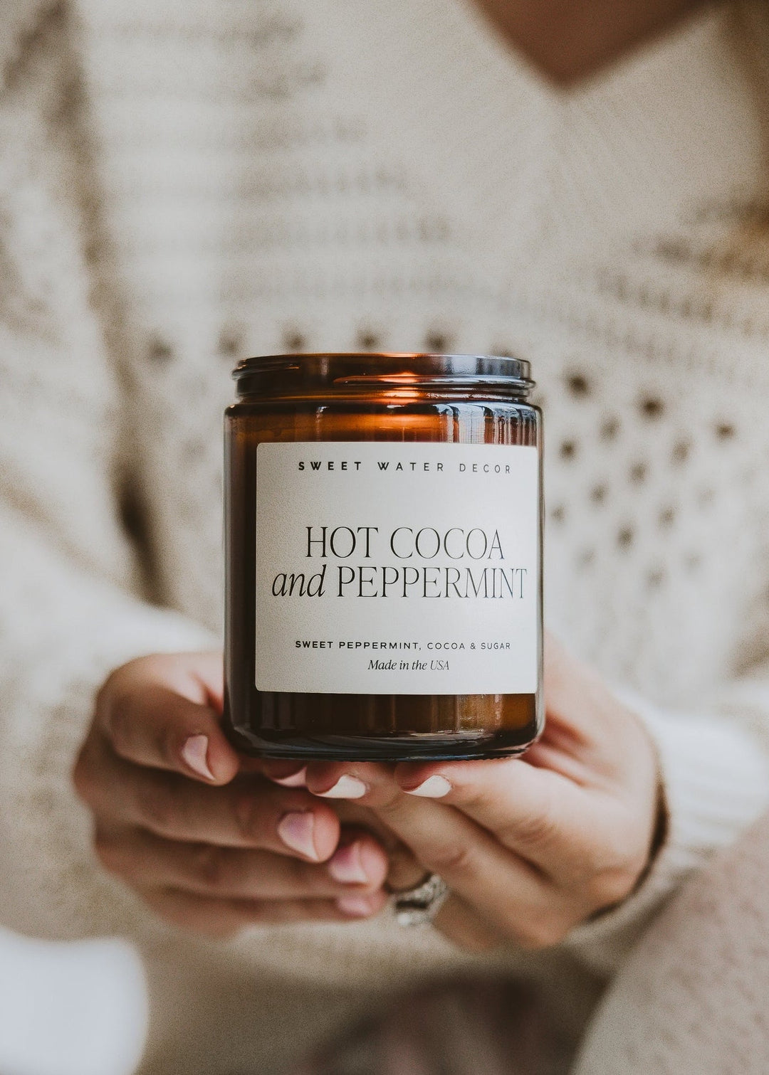 Hot Cocoa + Peppermint Candle - Clementine Home Floral Gift