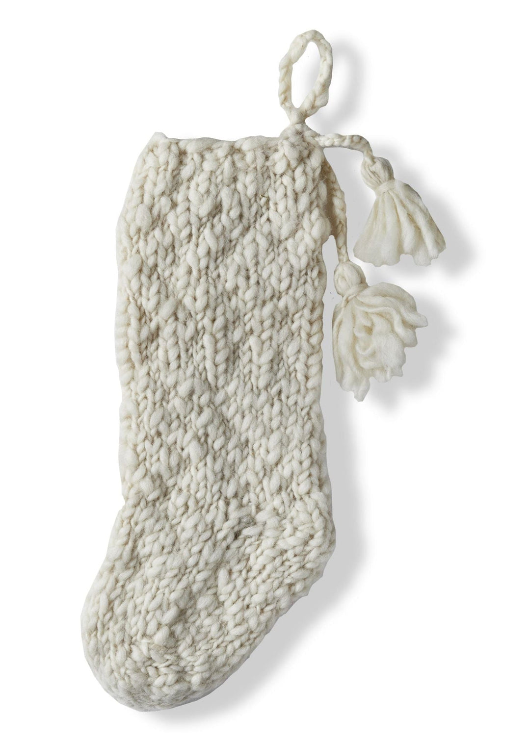 Knit & Tassel Stocking - Cream - Clementine Home Floral Gift