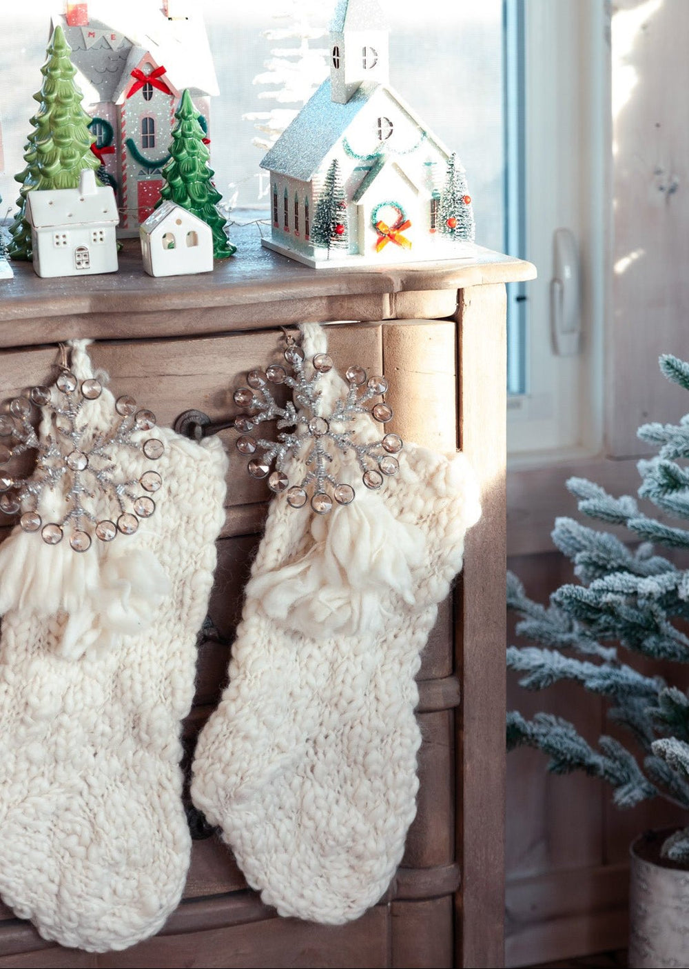 Knit & Tassel Stocking - Cream - Clementine Home Floral Gift