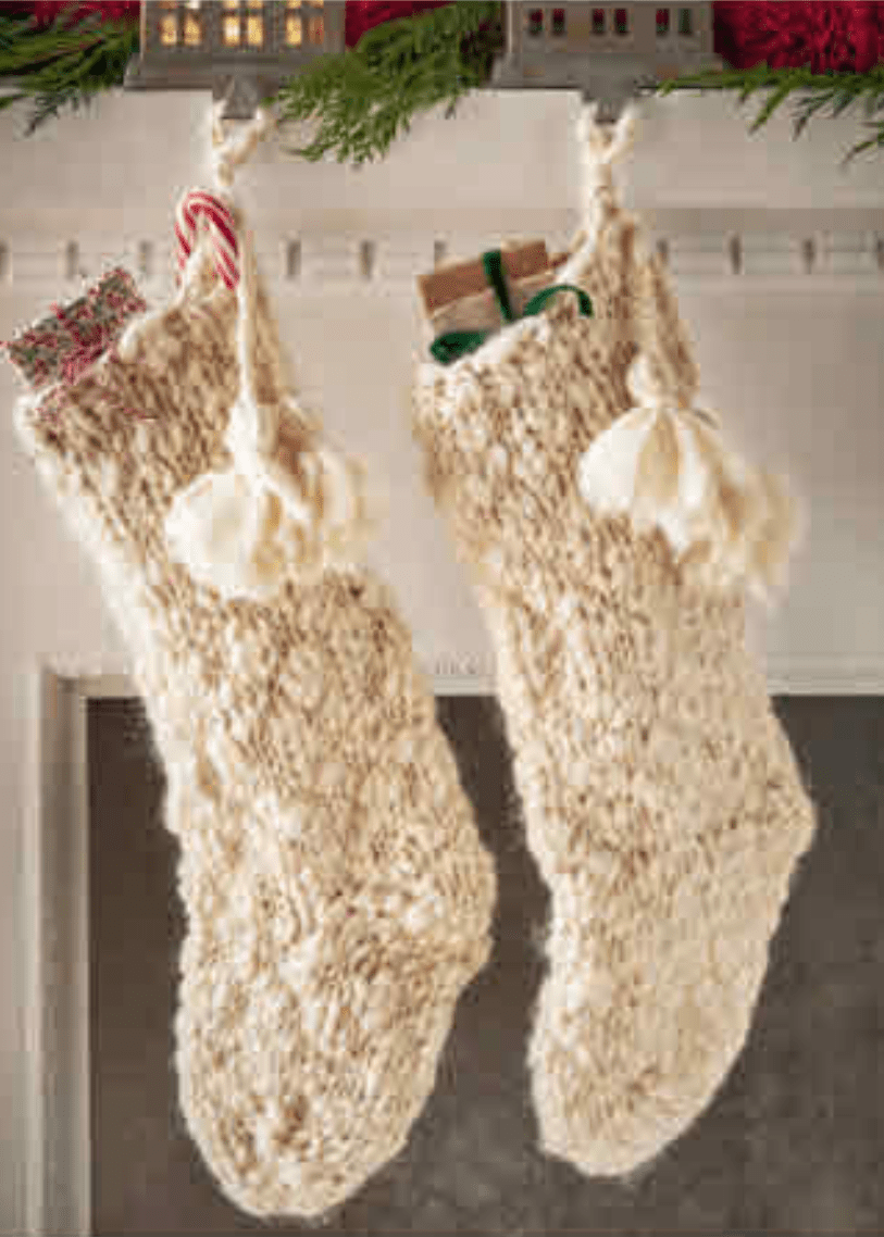 Knit & Tassel Stocking - Cream - Clementine Home Floral Gift
