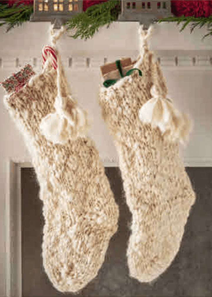 Knit & Tassel Stocking - Cream - Clementine Home Floral Gift