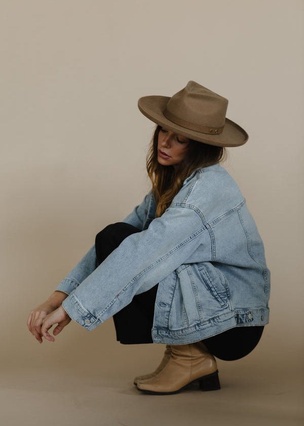 LUCA PENCIL BRIM TEARDROP FEDORA - Tan - Clementine Home Floral Gift