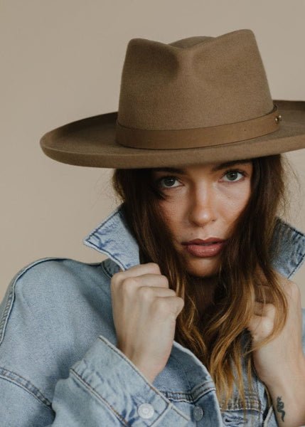 LUCA PENCIL BRIM TEARDROP FEDORA - Tan - Clementine Home Floral Gift