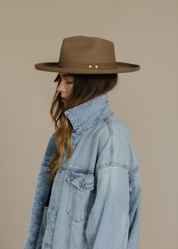 LUCA PENCIL BRIM TEARDROP FEDORA - Tan - Clementine Home Floral Gift
