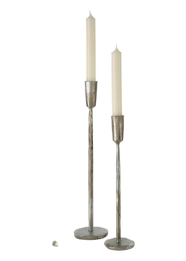 Luna Forged Candlestick - Silver, Set of 2 - Clementine Home Floral Gift