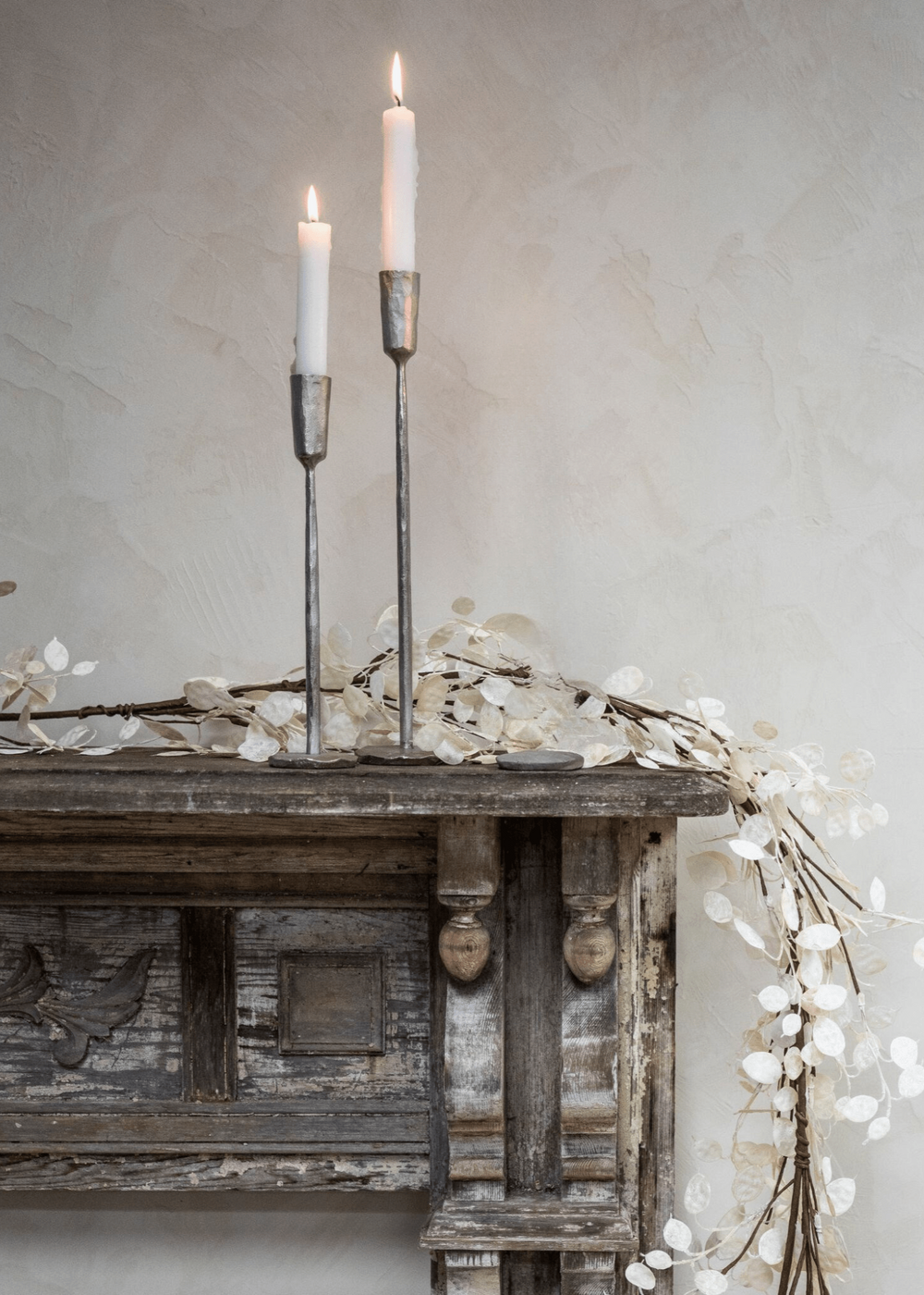 Luna Forged Candlestick - Silver, Set of 2 - Clementine Home Floral Gift