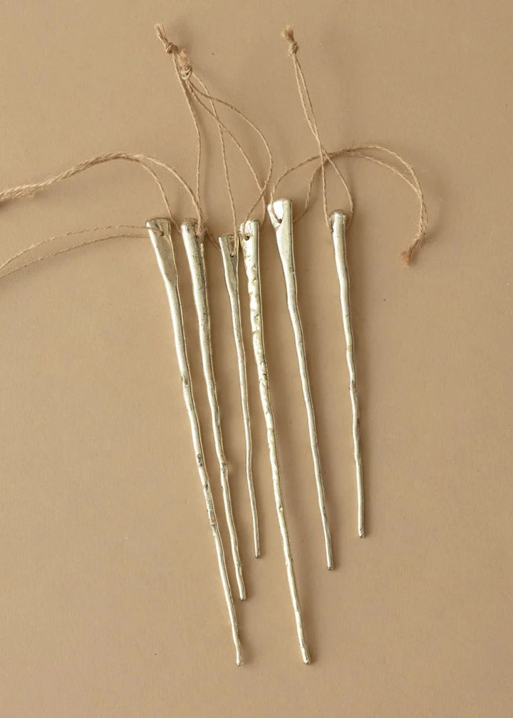 Mercury Glass Icicle Ornaments – Silver Finish, Set of 6 - Clementine Home Floral Gift