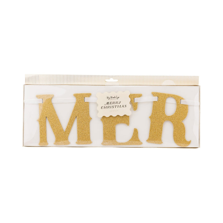 Merry Christmas Glitter Chipboard Banner - Clementine Home Floral Gift