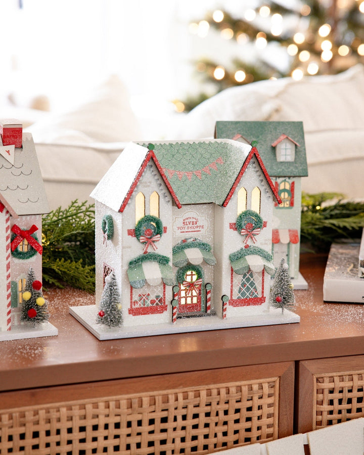 Merry Glitter Village, Set of 3 - Clementine Home Floral Gift