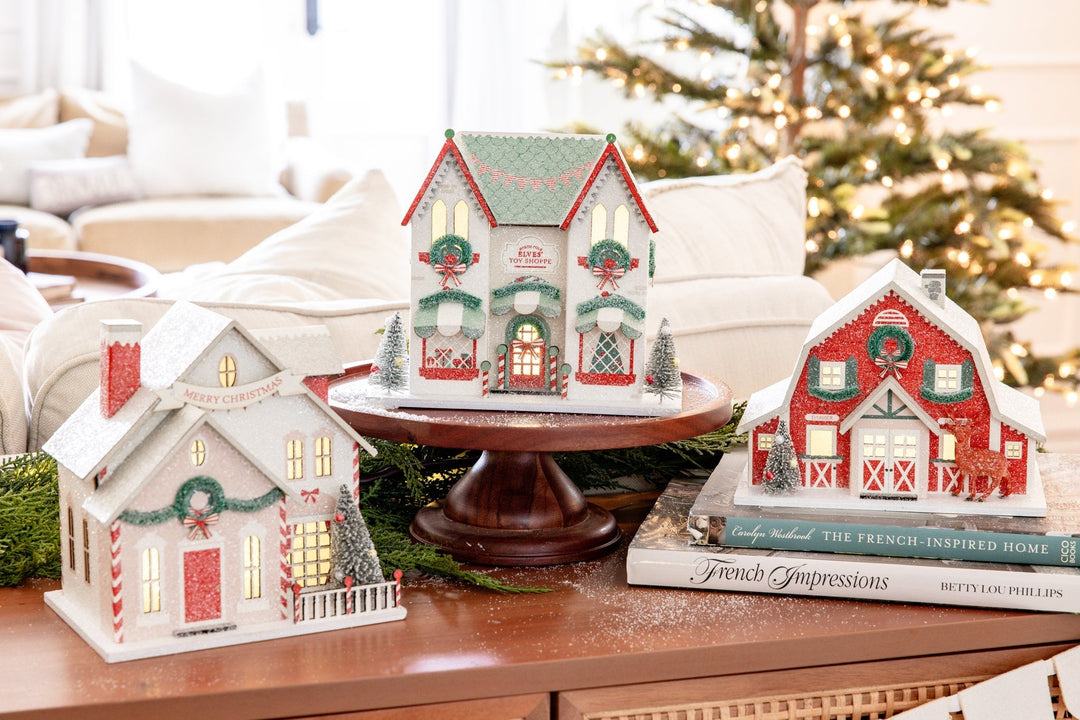 Merry Glitter Village, Set of 3 - Clementine Home Floral Gift
